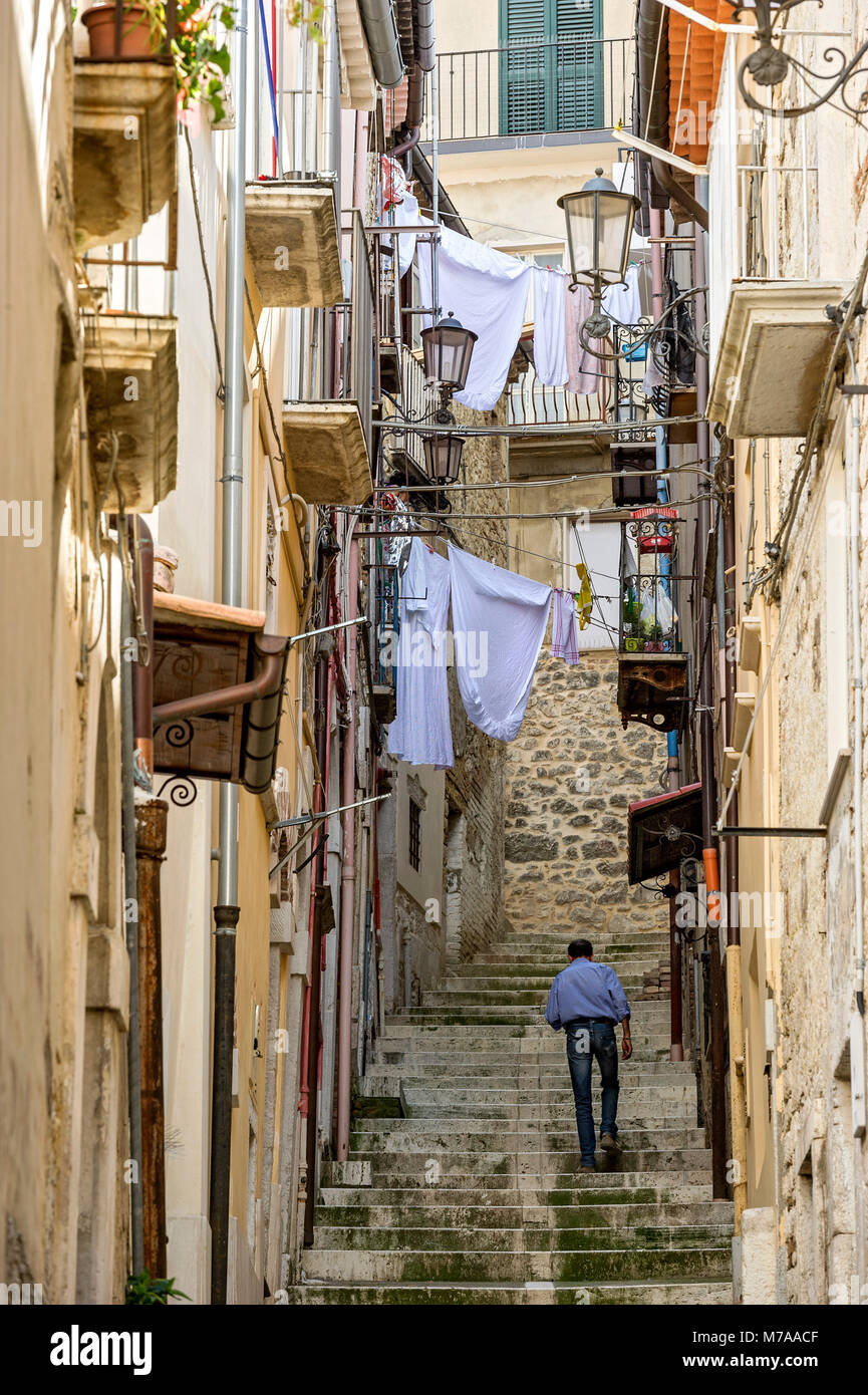 Narrow alleyway with stairs, Old Town, Campobasso, Molise, Italy Stock Photo