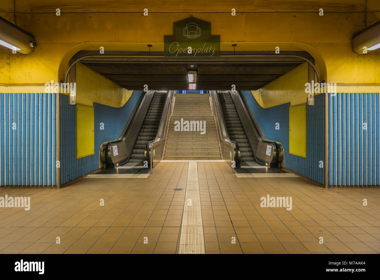 Access with stairs and escalators to the platform, subway station Opernplatz, Westend, Frankfurt am Main, Hesse, Germany Stock Photo