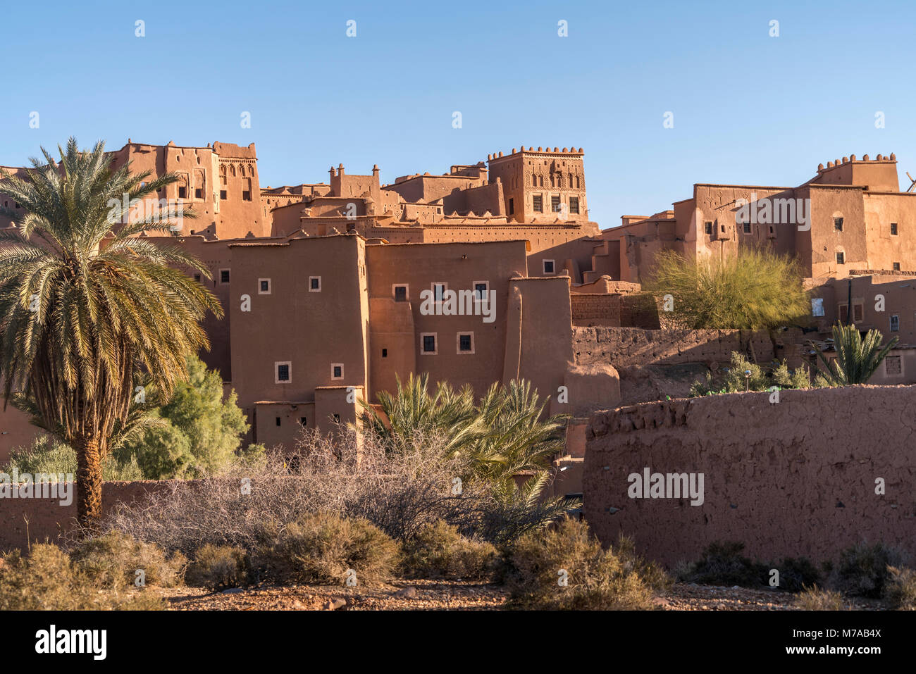 Fortress Kasbah Taourirt, mudbrick buildings, Ouarzazate, Morocco Stock Photo