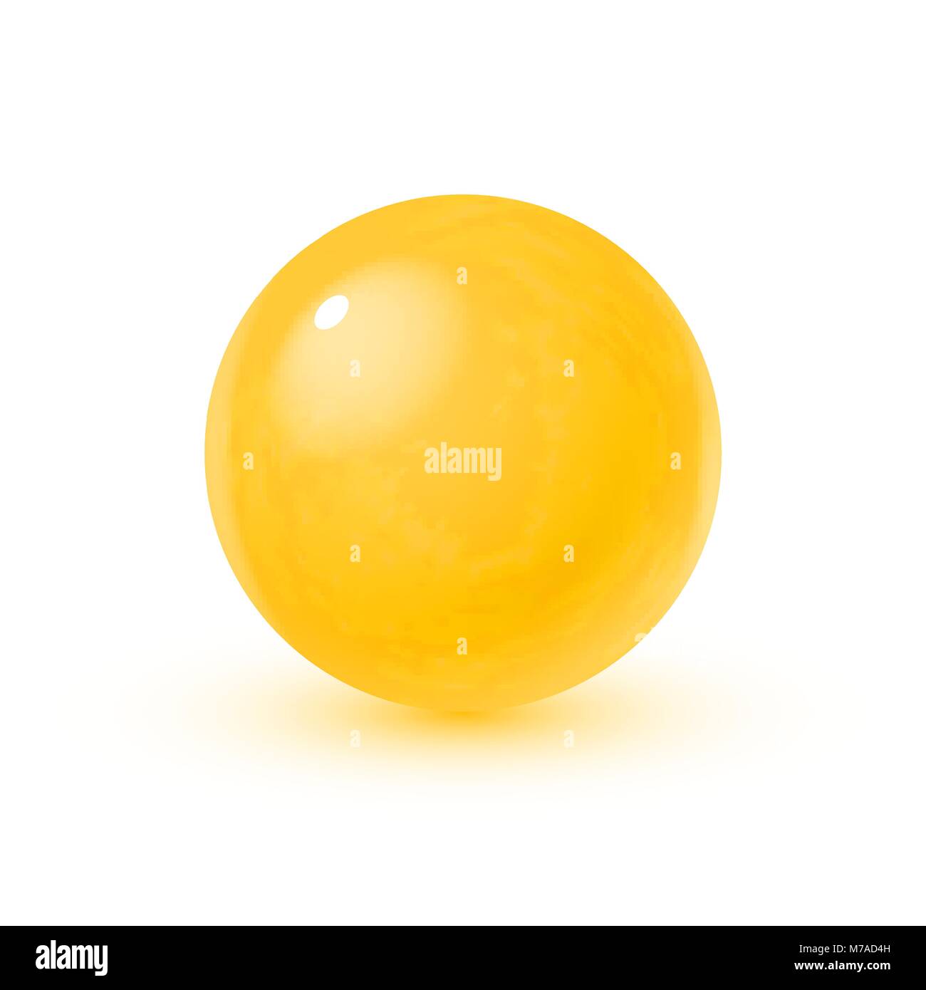Realistic glass sphere with shadows, reflection of sky in mirror surface of yellow pearl, 3D vector illustration isolated on white background Stock Vector