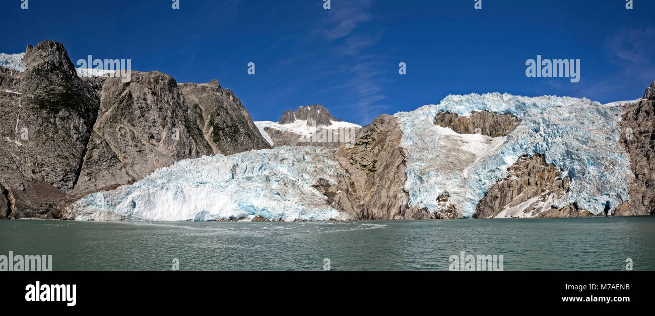 Panorama of Retreating the Retreating Northwestern Glacier in Kenai Fjords National Park in Alaska Stock Photo