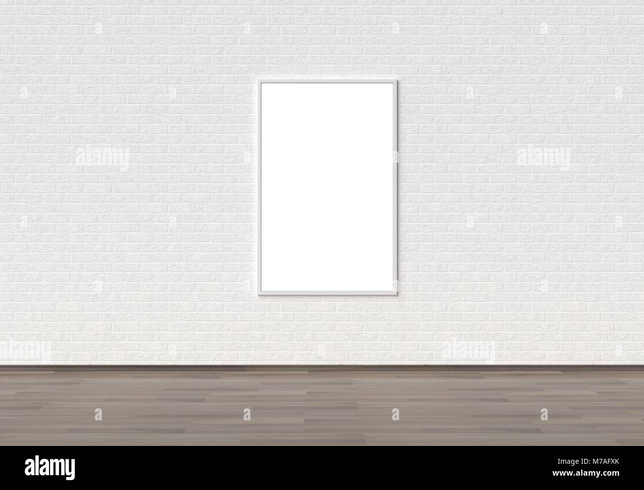 Empty Frame mock up on white brick wall. 3D illustrating Stock Photo ...
