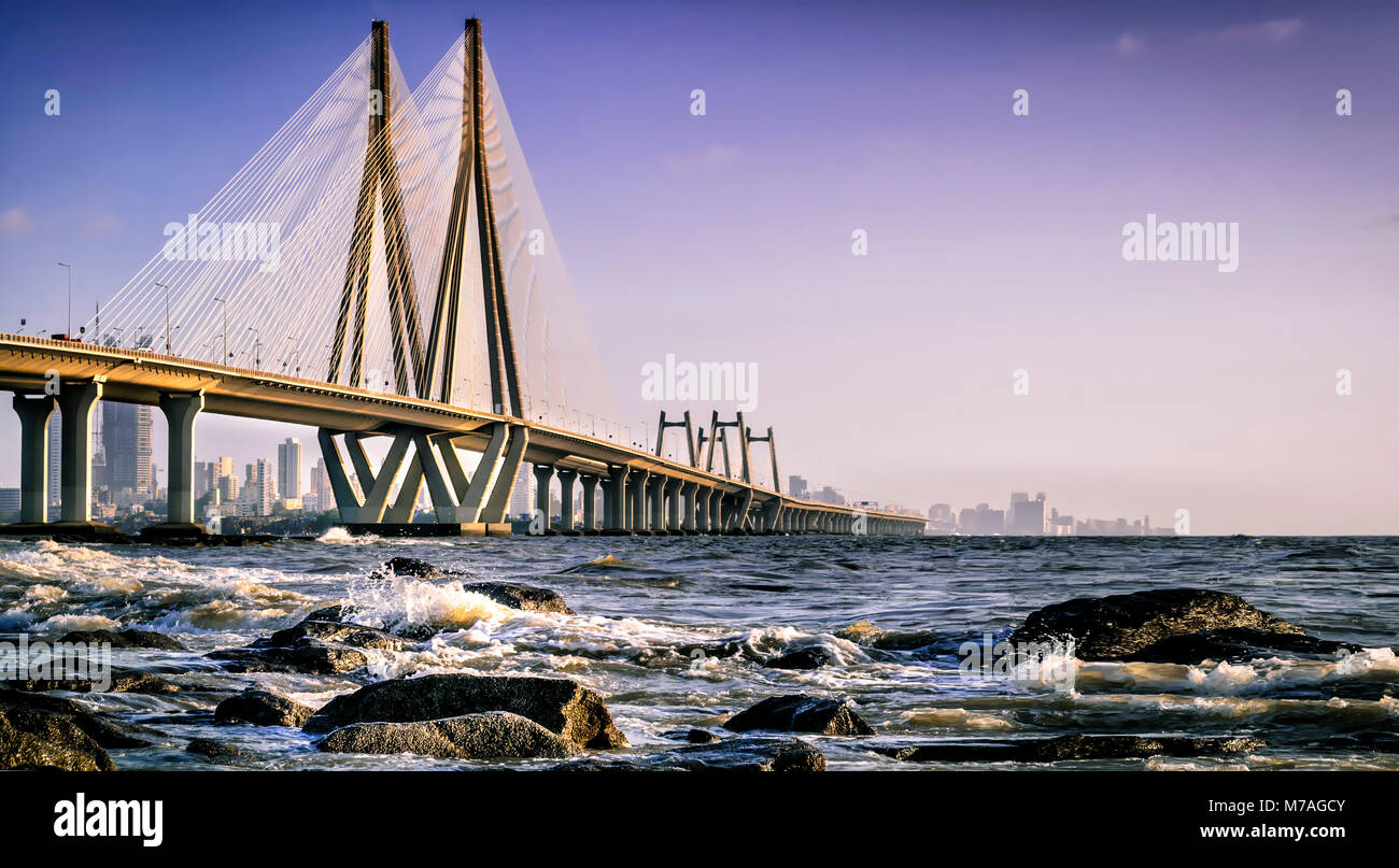 Mumbai Sea Link as from viewed from Bandstand Stock Photo