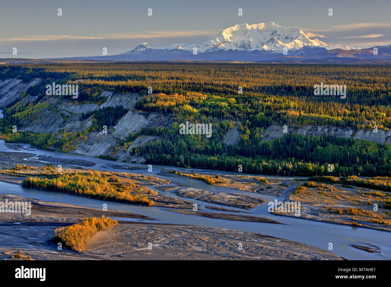 North America, the USA, Alaska, the central south, Wrangell Mountains, Wrangell Saint Elias National Park and Preserve, Mount Drum (3661 metres), Chitana River, Stock Photo