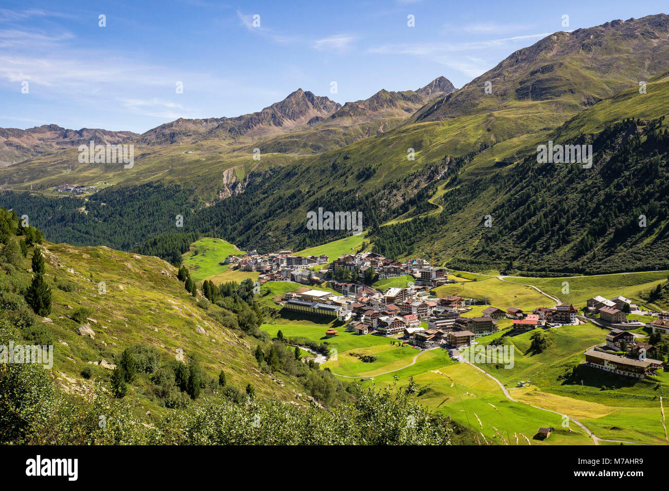 Austria, Tyrol, Ötztal, Obergurgl, view to Obergurgl in the Ötztal and the Stubai Alps in the background Stock Photo