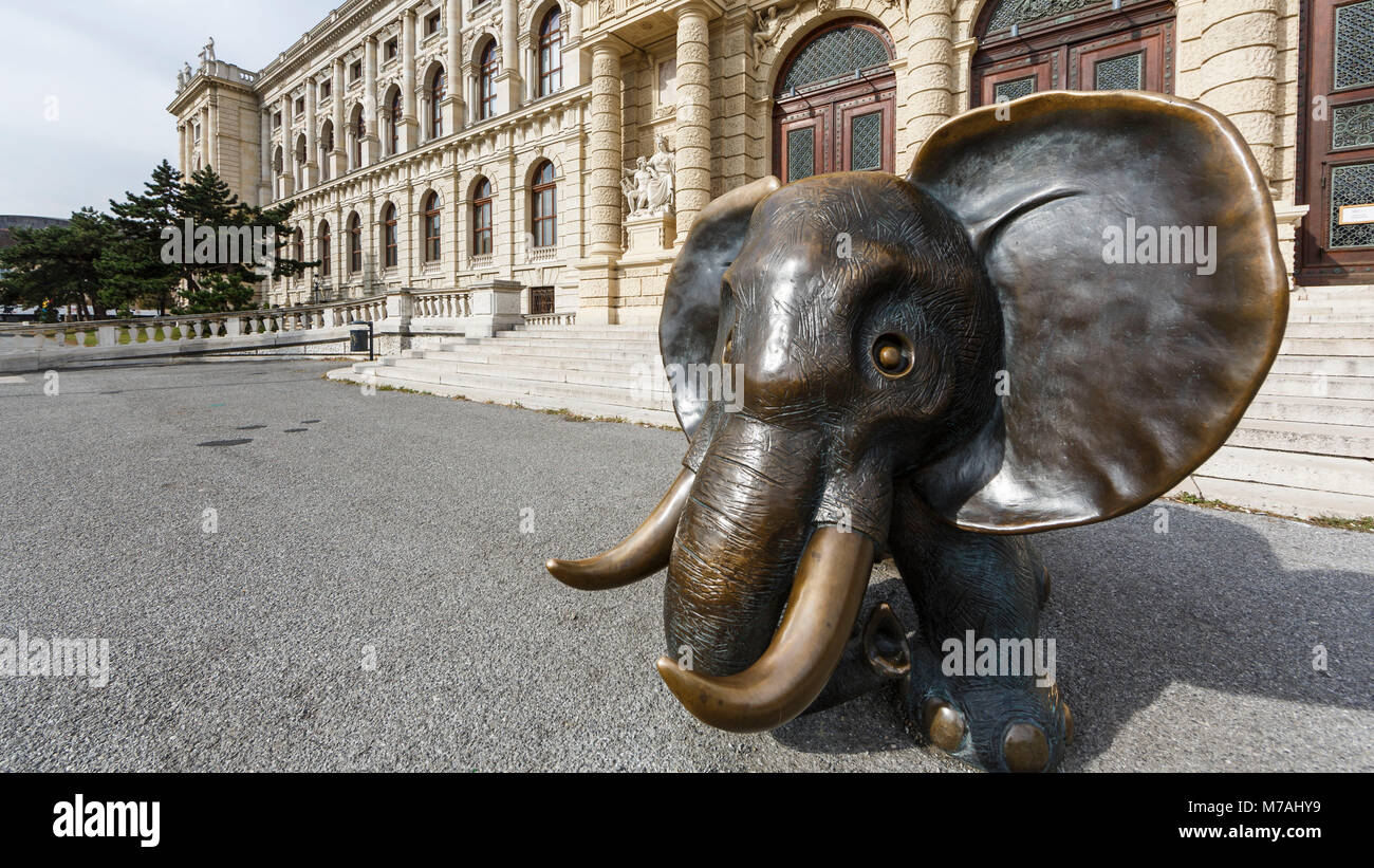 Elephant statue in the Natural History Museum in the Museumsviertel (district) in Vienna Stock Photo