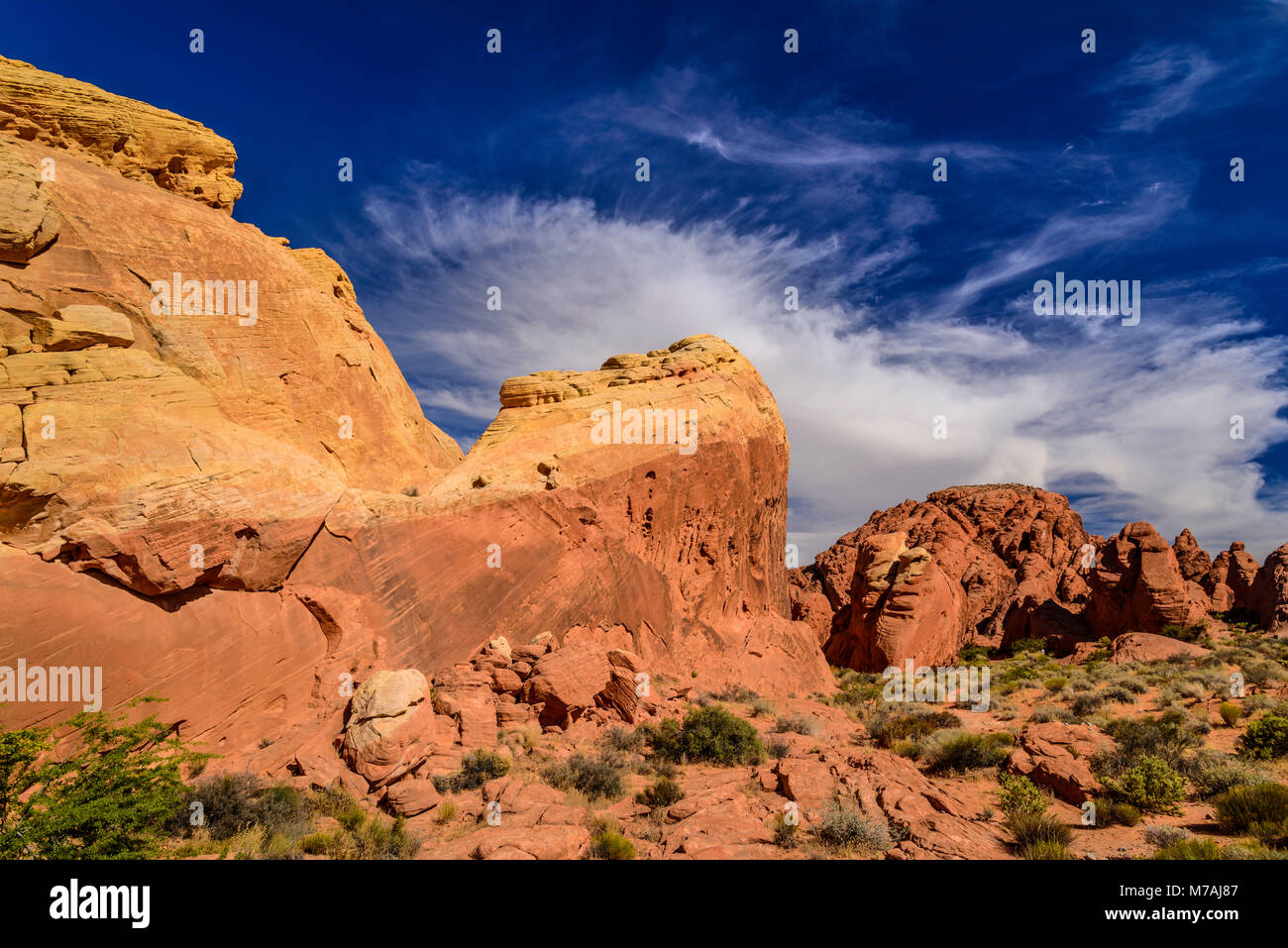 The USA, Nevada, Clark County, Overton, Valley of Fire State Park, rock formations close Rainbow Vista Stock Photo