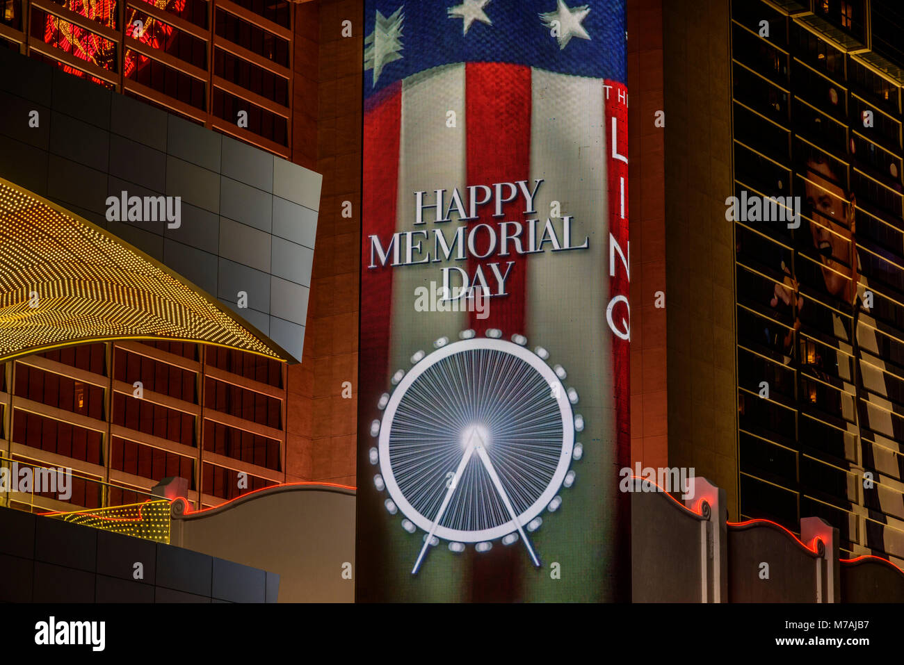 The USA, Nevada, Clark County, Las Vegas, Las Vegas Boulevard, The Strip, The Linq, Memorial Day advertisement Stock Photo