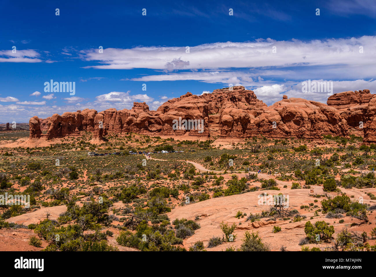 The USA, Utah, Grand county, Moab, Arches National Park, The Windows Section, Parade of Elephants with Double Arch Stock Photo
