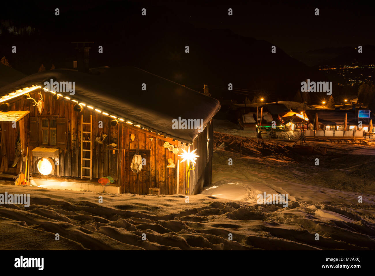 Austria, Montafon, Garfrescha, quaint ski hut in the alp village. Stock Photo