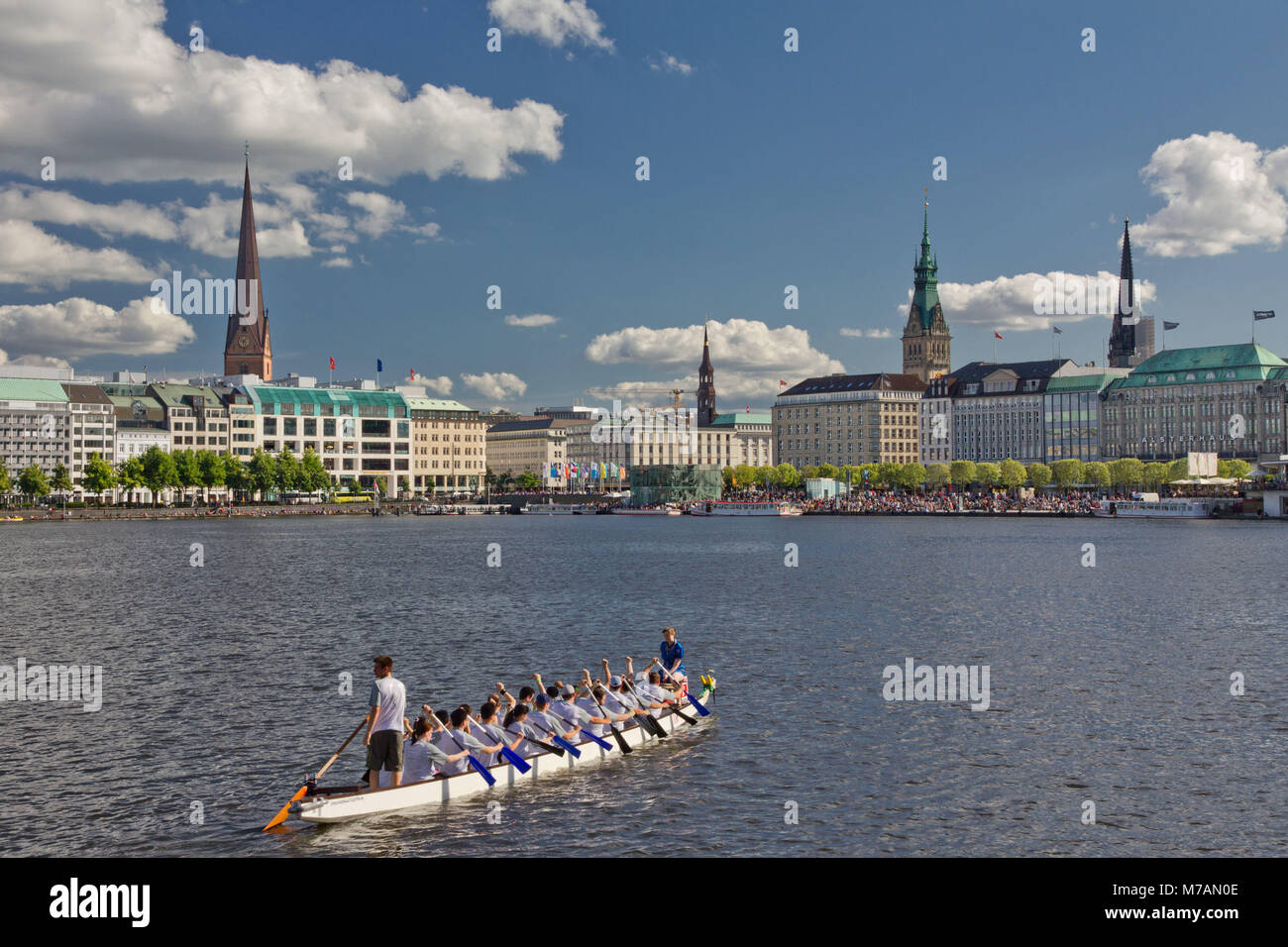 Hamburg, Inner Alster, regatta, skyline, Germany, summer sky, Jungfernstieg Stock Photo