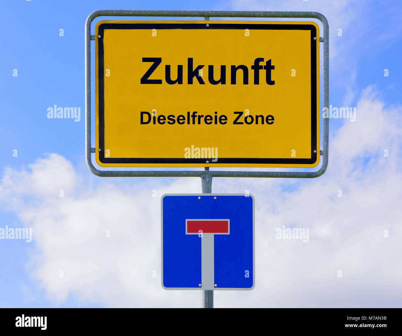 Road sign, future, diesel free zone, dead end, symbol, diesel suspended driver's licence Stock Photo