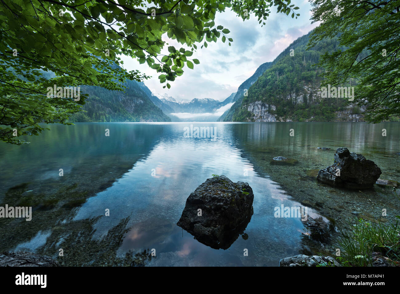 Lake Koenigssee in Berchtesgadener Land (district), Bavaria, Germany Stock Photo