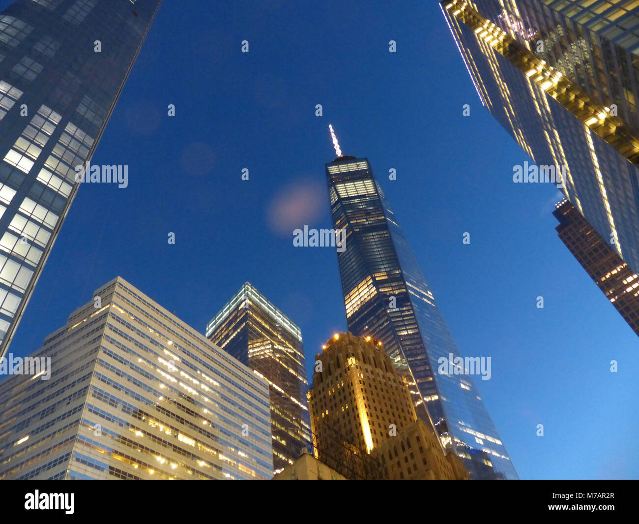 Freedom Tower, 1 World Trade Center, World Trade Center Memorial, Ground Zero, New York City, Manhattan, USA Stock Photo