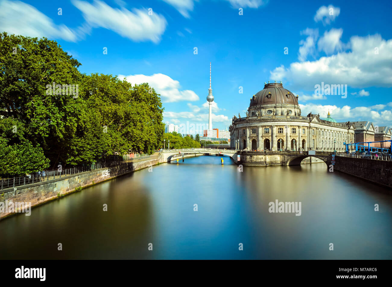 Museum island on Spree river and the TV tower, Berlin Stock Photo