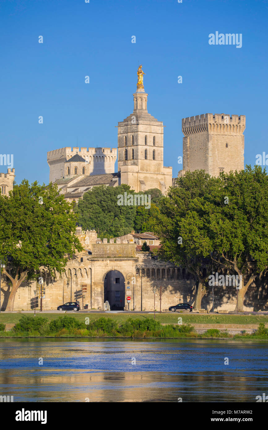 France, Provence region, Avignon city, the Popes Palace, W.H., St.,Rhone river, Stock Photo