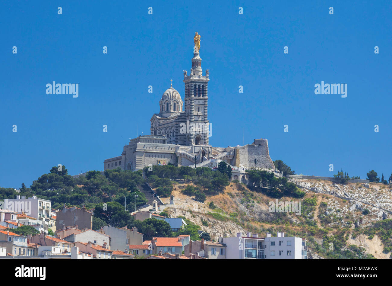 France,Marseille City, skyline,  Notre Dame de la Garde Temple Stock Photo