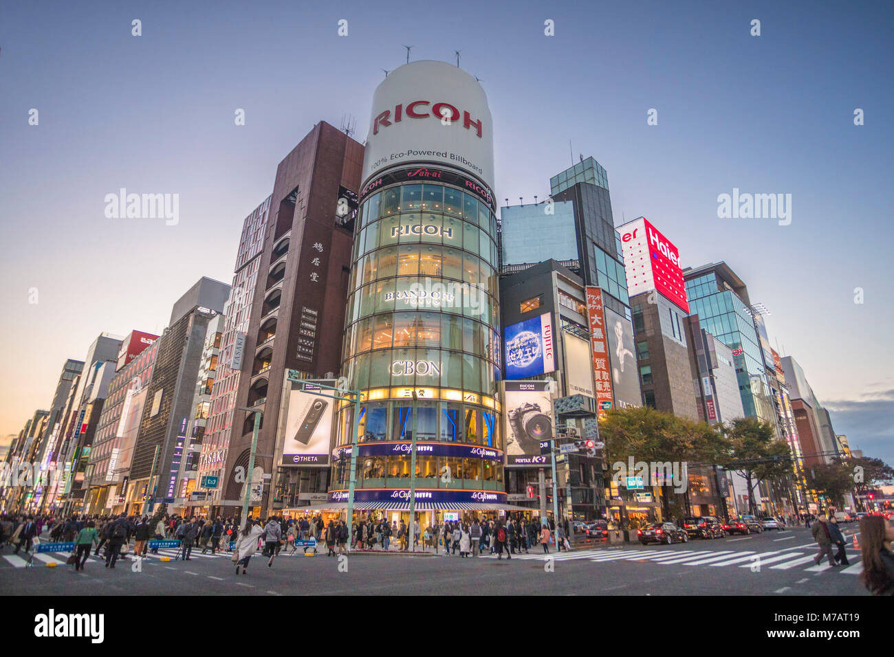 Japan, Tokyo City, Ginza District, Chuo and Harumi avenues crossing Stock Photo