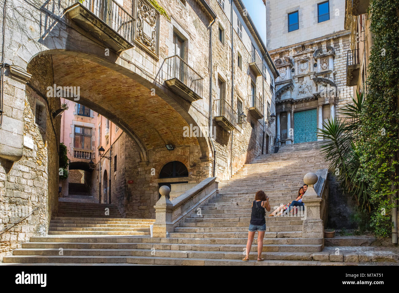 Spain, Catalunya, Girona City, St. Domenech Stairs Stock Photo