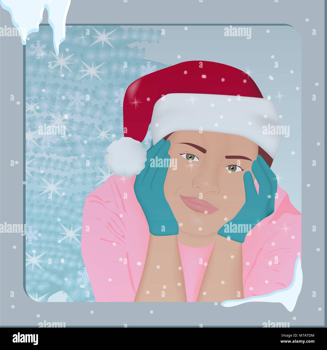 Portrait of a woman wearing a Santa hat smiling Stock Photo - Alamy