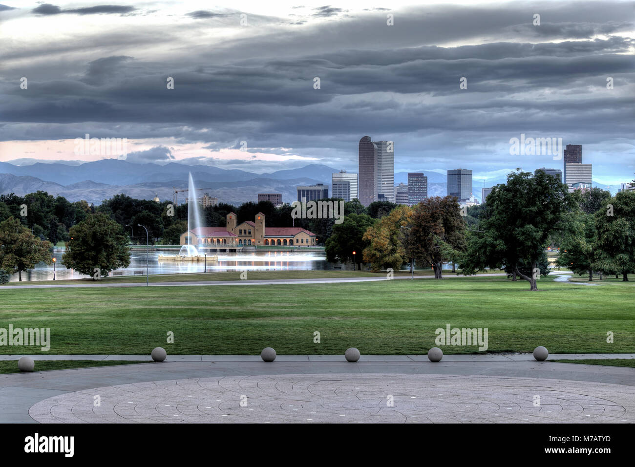 A high dynamic range, or HDR, view of Denver, Colorado at dawn Stock Photo