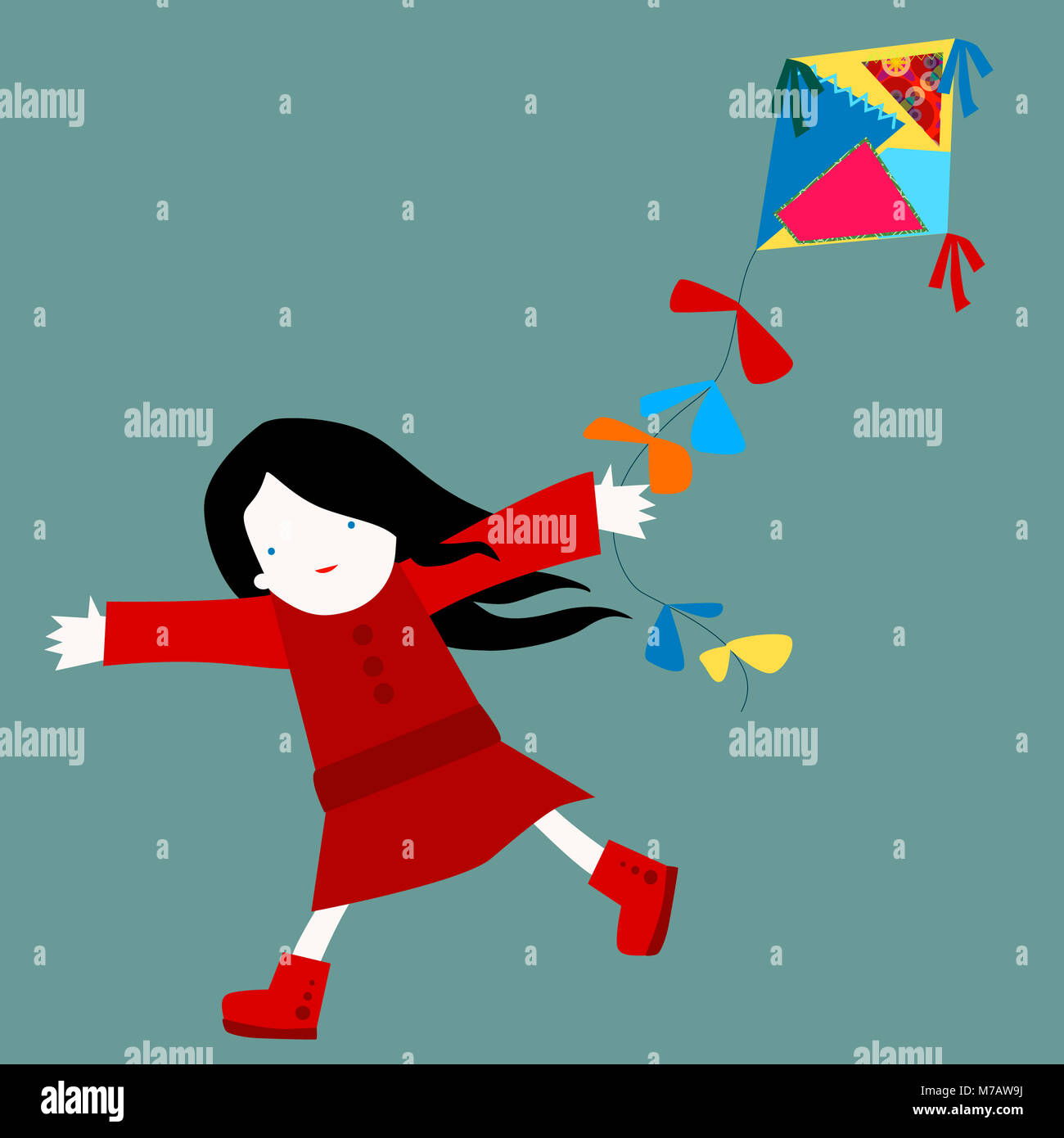 Portrait of a girl flying a kite Stock Photo - Alamy