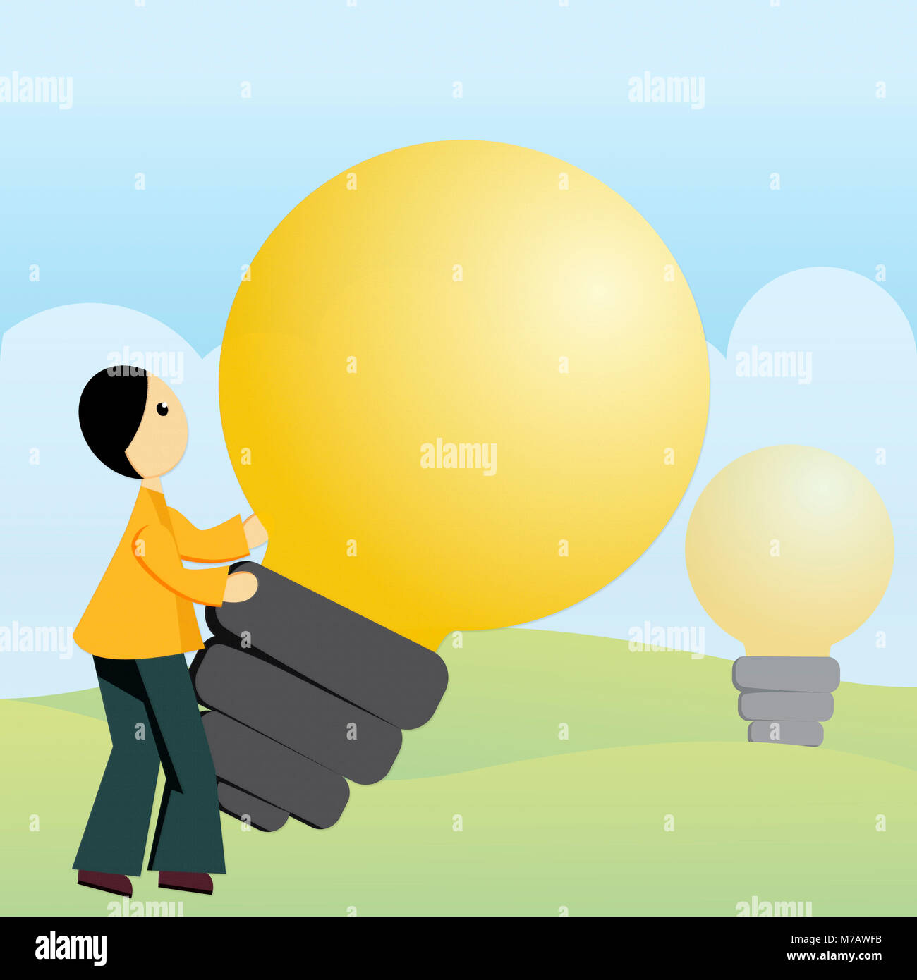 Side profile of a man holding a light bulb Stock Photo - Alamy