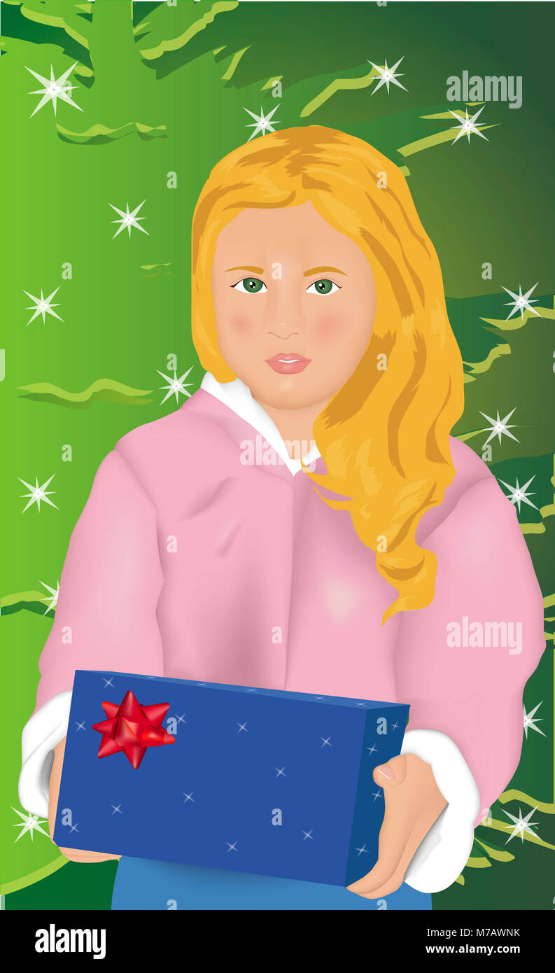 Portrait of a woman holding a Christmas present Stock Photo - Alamy