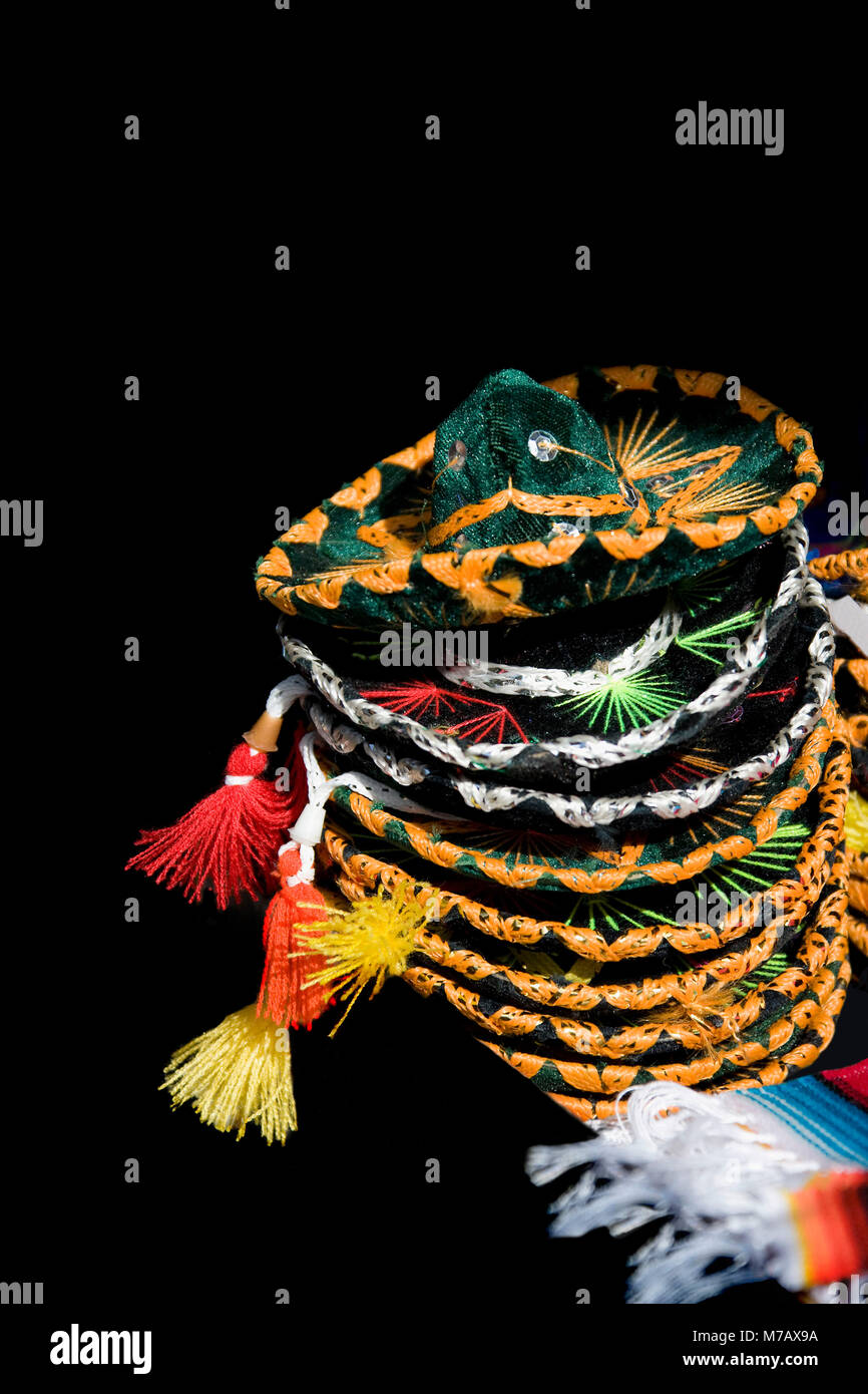 Close-up of hats at a market stall, Olvera Street, Los Angeles, California, USA Stock Photo