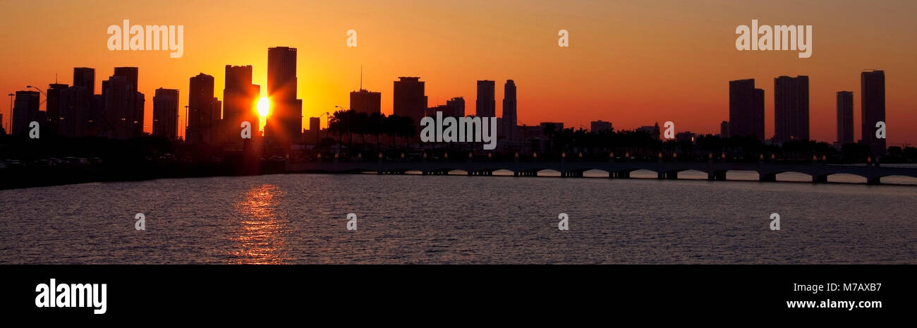 Silhouette of buildings at sunset, Miami, Florida, USA Stock Photo