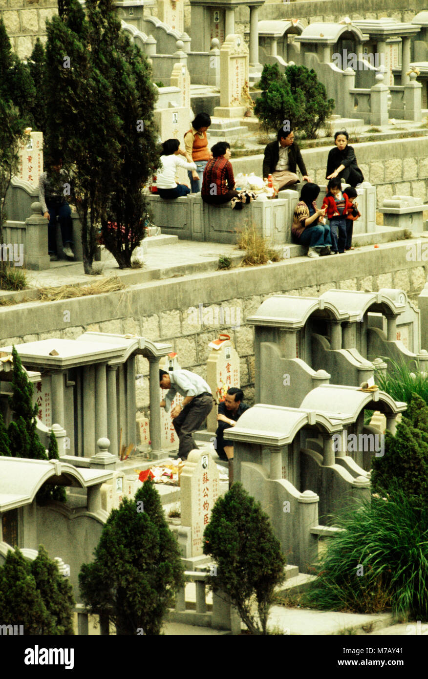 Group of people at a cemetery, Hong Kong, China Stock Photo