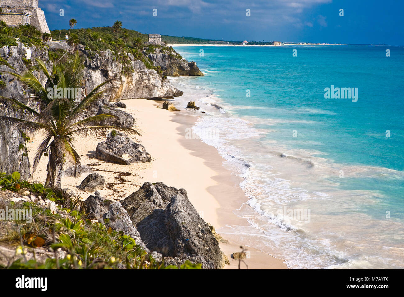 High angle view of rocks on the beach, Zona Arqueologica De Tulum ...