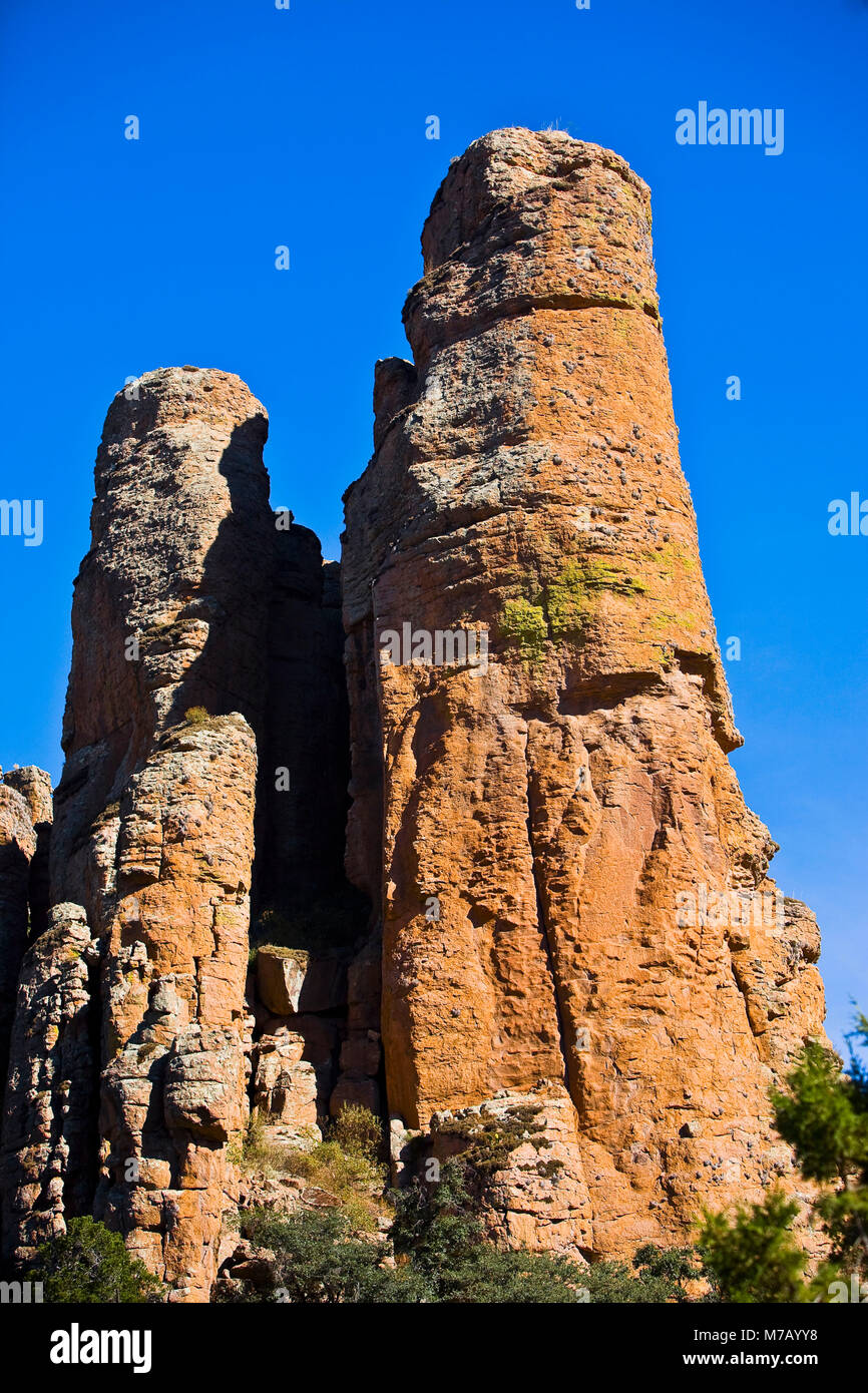 Low angle view of rock formations, Sierra De Organos, Sombrerete, Zacatecas State, Mexico Stock Photo