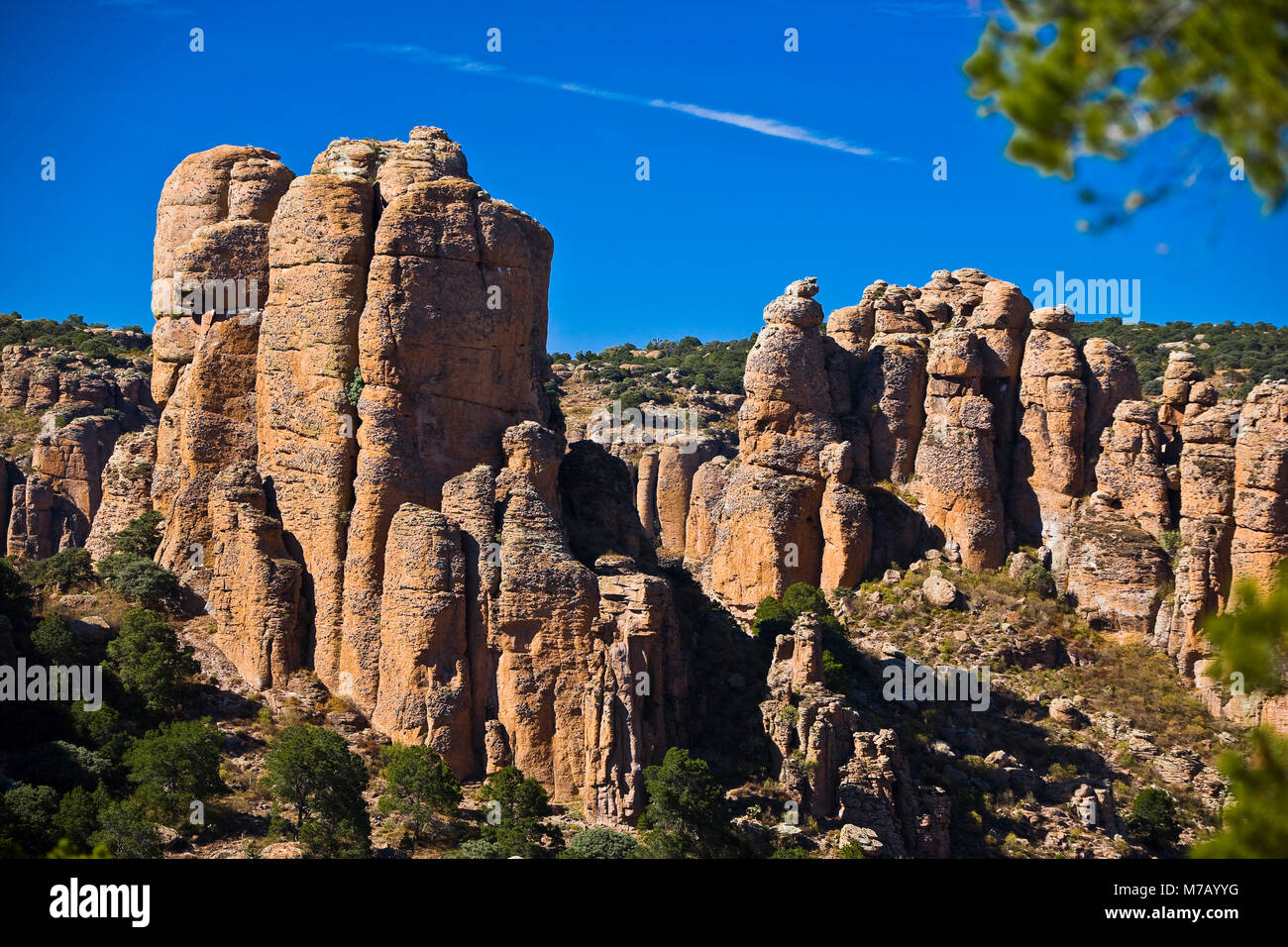 Rock formations on a landscape, Sierra De Organos, Sombrerete, Zacatecas State, Mexico Stock Photo