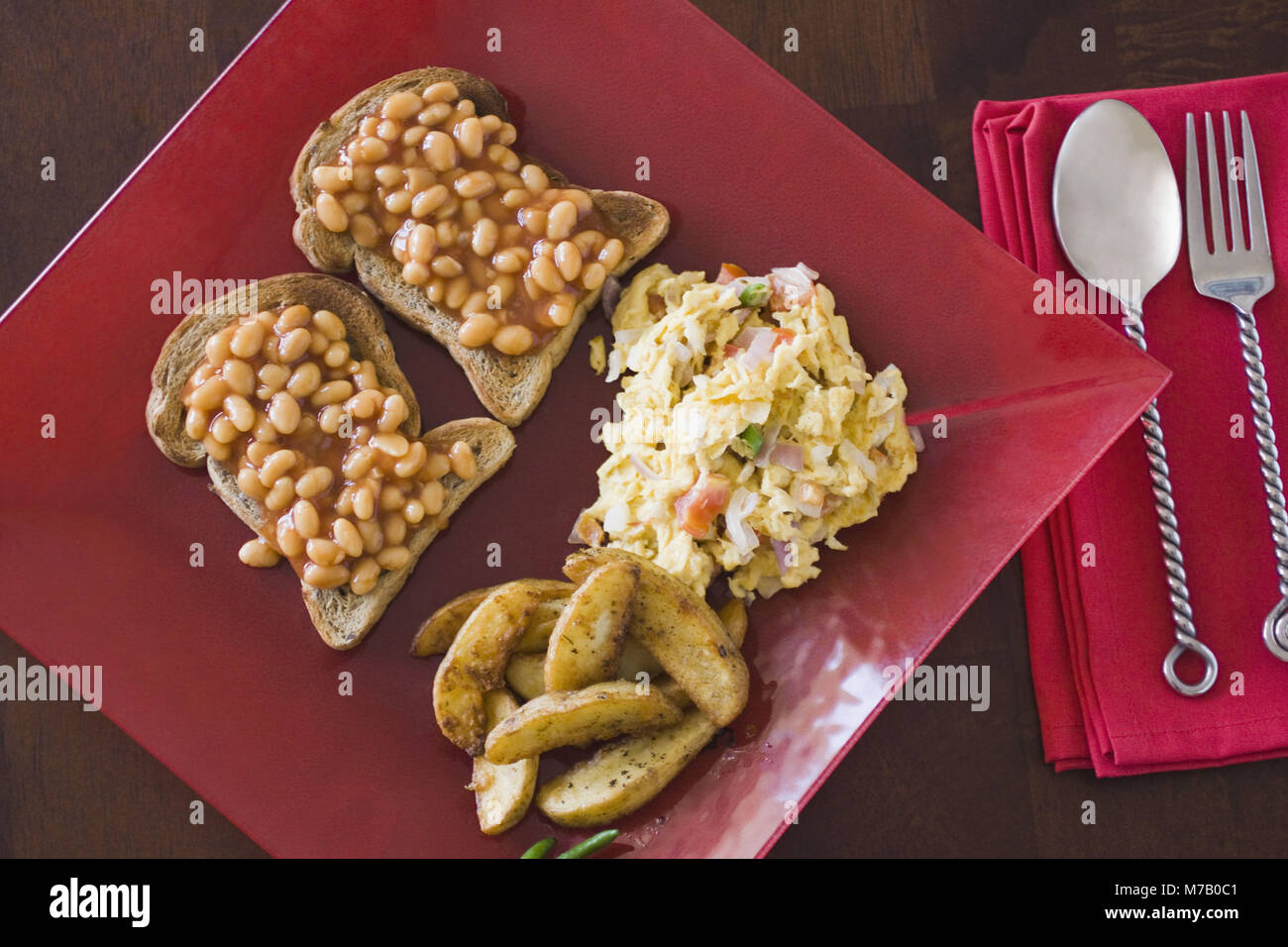 High angle view of baked beans on with scrambled eggs hires stock photography and images Alamy