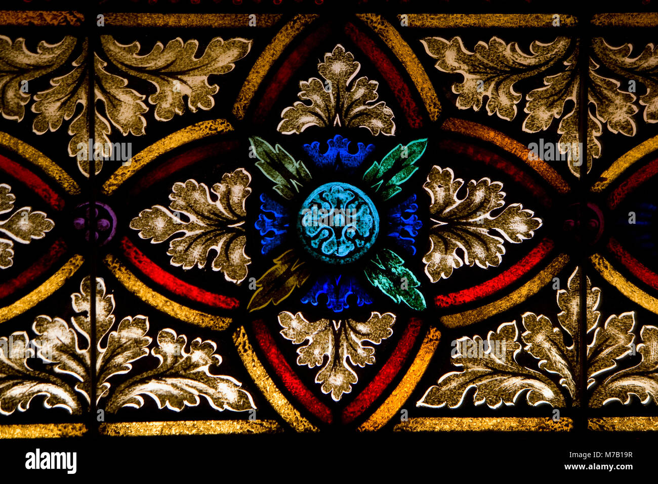 Details of a stained glass in a church, St. Mary's Cathedral, Chinatown, San Francisco, California, USA Stock Photo