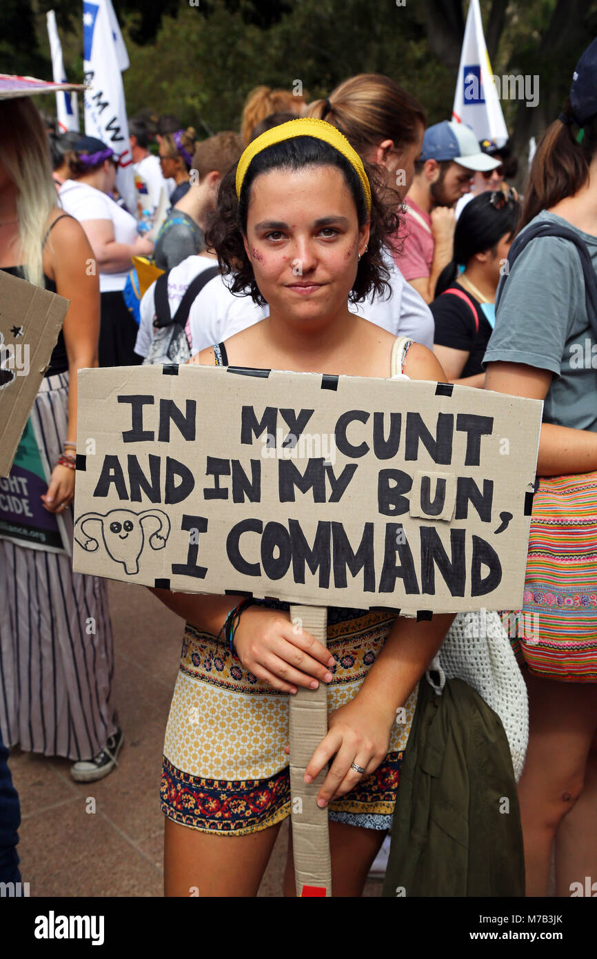 Sydney, Australia. 10th March 2018. Women with placards at the Sydney International Women's Day