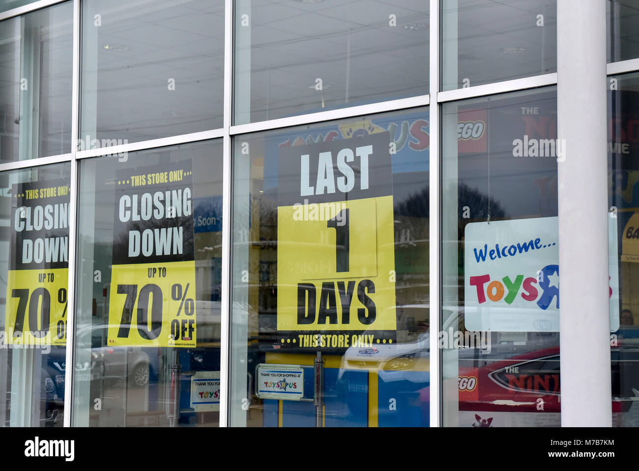 London, UK. 10 March 2018. The Toys R Us store in Watford is seen on