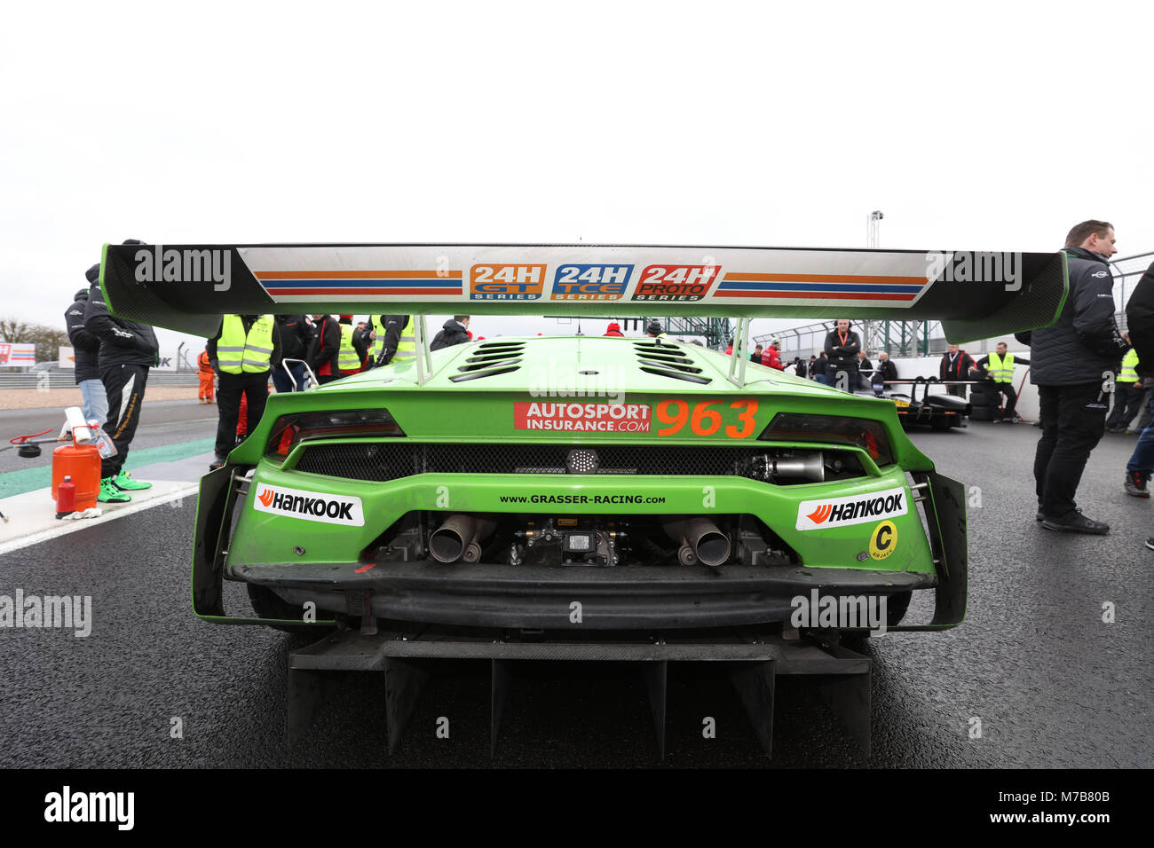 Silverstone, United Kingdom. 10th Mar, 2018. Grasser Racing Lamborghini GT3 Preparation for race start for the Hankook 24H GT Series, 24H Touring Car TCE Series and 24H Proto Series Credit: Paren Raval/Alamy Live News Stock Photo