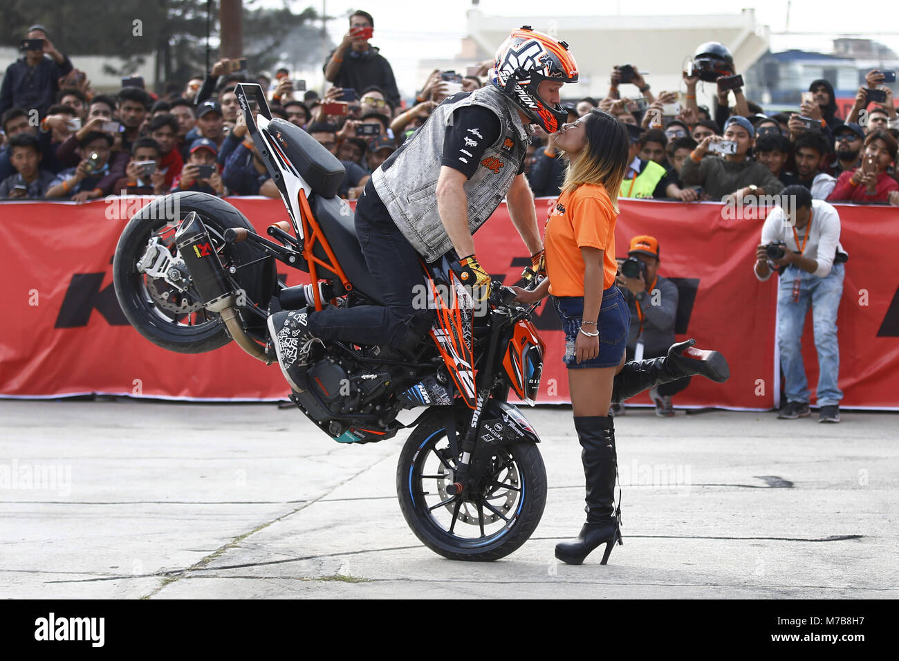 Kathmandu, Nepal. 10th Mar, 2018. World famous stunt rider Rok Bagoros