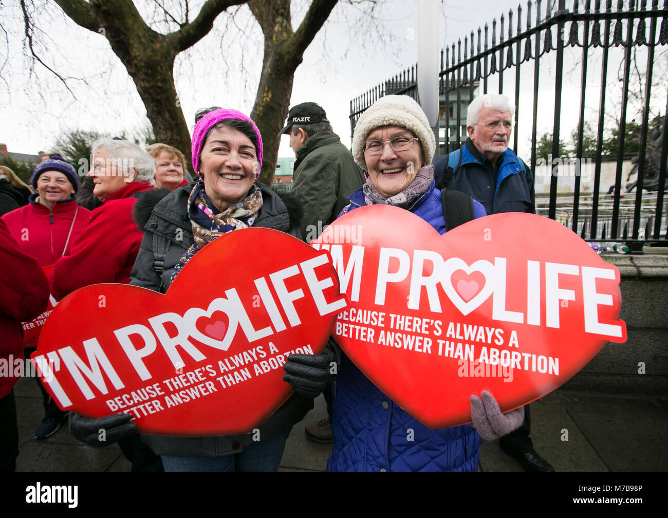 Dublin, Ireland. 10th Mar, 2018. Anti Abortion Rally, Dublin Ireland. Pro Life activists gather on Parnell Square in Dublin today, before heading to Leinster House (Dail/Parliament), for a mass meeting on the streets. Tens of thousands are expected at the rally, which is in opposition to the Irish Governments proposal to hold a referendum to repeal the Eight Amendment of the Constitution, which prohibits abortion and replace it with a law would would allow pregnant women to access abortion services. Photo: Sam Boal/RollingNews.ie Credit: RollingNews.ie/Alamy Live News Stock Photo