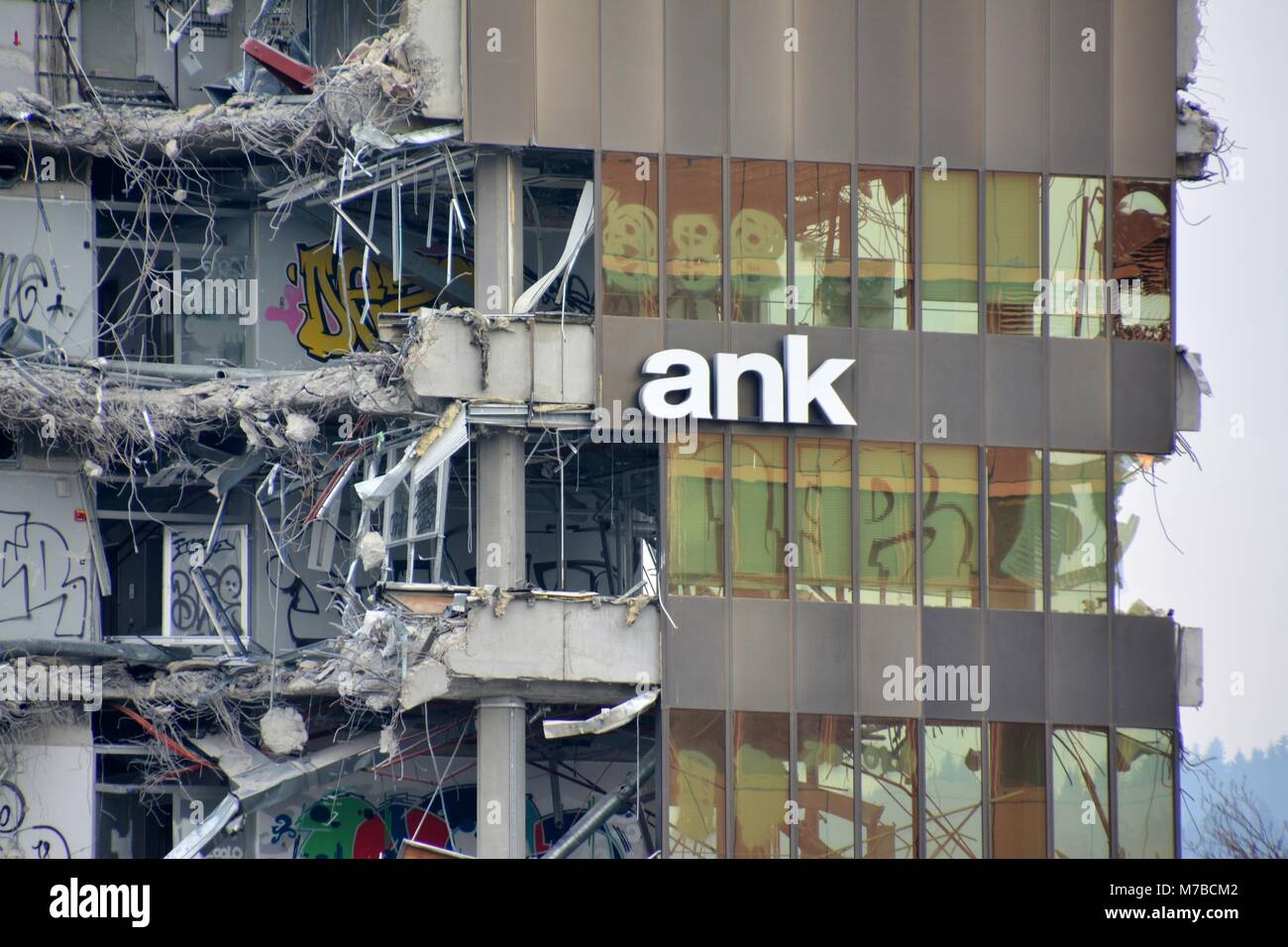Freiburg, Germany, 10th March, 2018, 'Demolition of the Freiburg Volksbank' Credit: mediensegel/Alamy Live News Stock Photo