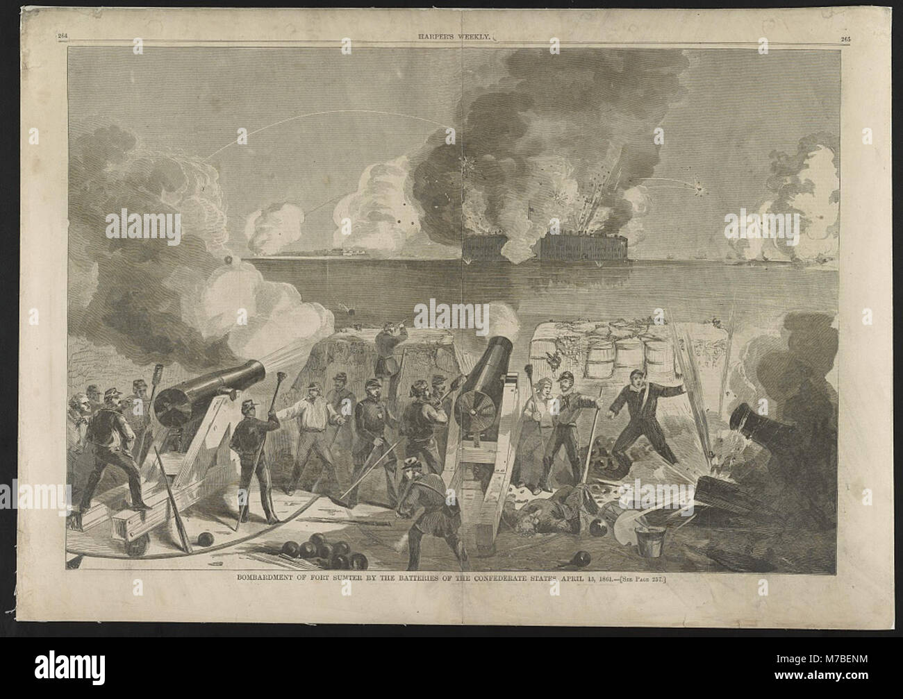 An illustration depicting the Confederate bombardment of Fort Sumter on ...