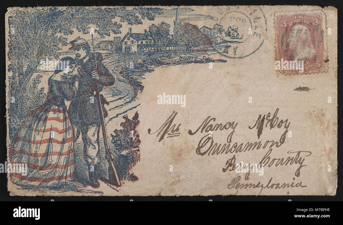 Civil War envelope showing a weeping woman being comforted by a soldier) - Waters-Son LCCN2013645750 Stock Photo