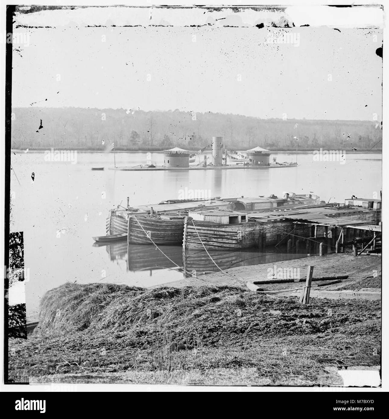 This photograph captures a double-turreted monitor U.S.S. positioned at ...