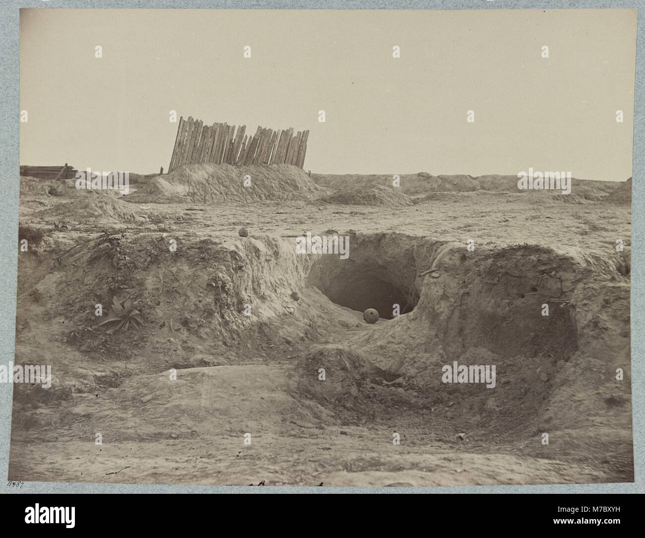 A historical photograph of the fortifications along the Petersburg ...