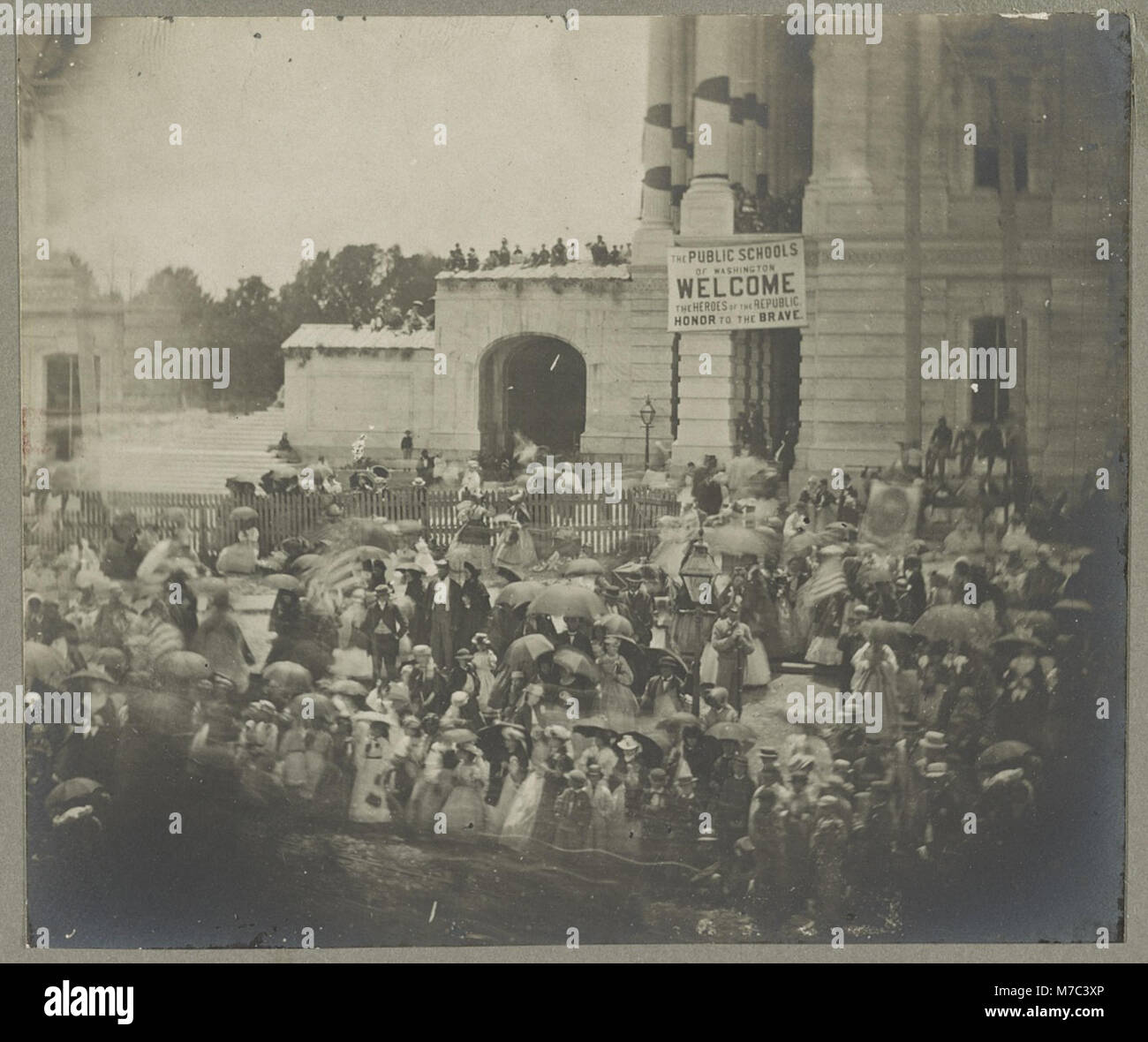 The Grand Review of the Army took place in Washington D.C. in May 1865, marking the end of the Civil War, with Union soldiers parading down Pennsylvania Avenue. Stock Photo