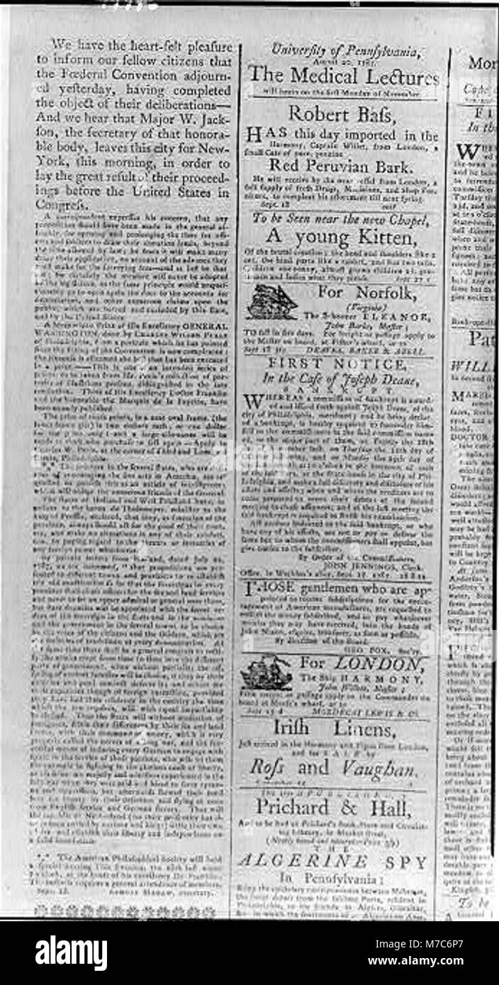 Newspaper articles and notices printed in 1787 during the Constitutional Convention in Phila. LCCN2002705838 Stock Photo