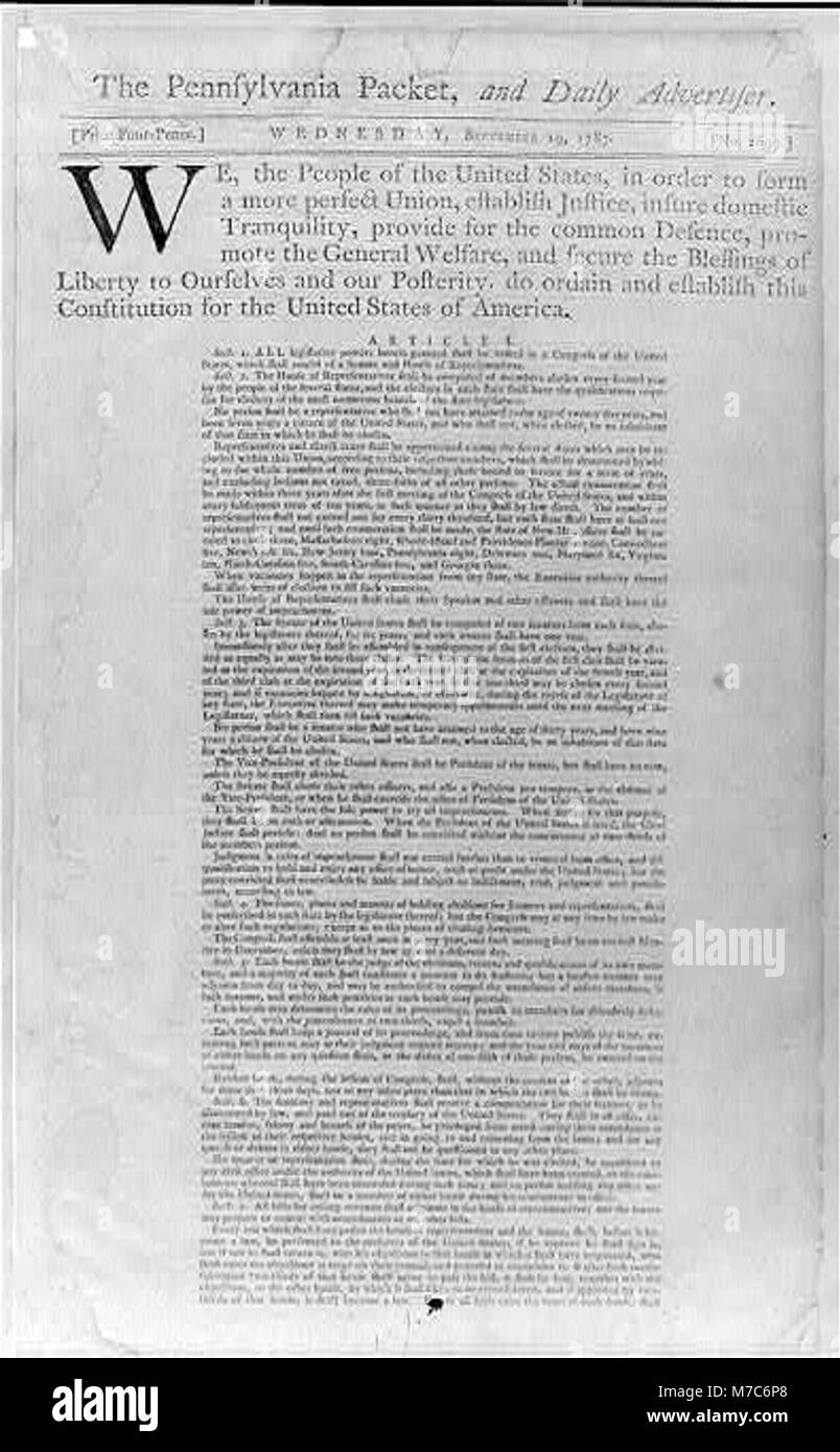 Newspaper articles and notices printed in 1787 during the Constitutional Convention in Phila. LCCN2002705839 Stock Photo