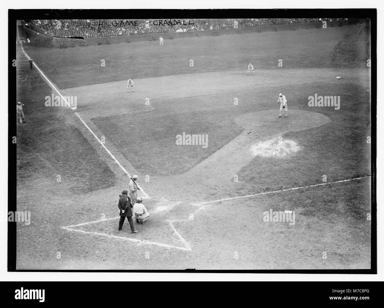 World Series 1913, 4th game, Shibe Park, Doc Crandall bats, Chief Bender pitching (baseball) LCCN2014694442 Stock Photo